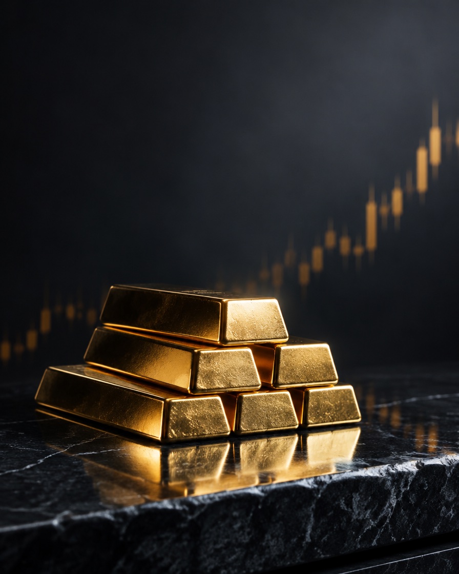 Goldbarren vor einem steigenden Chart
